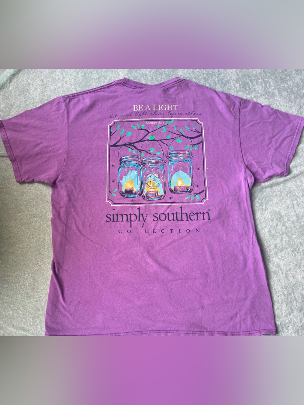 Simply Southern Purple Mason Jar 'Be A Light' Short Sleeve Graphic T-Shirt L